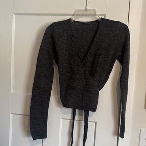 Brandy Melville Dark Gray V-Neck Sweater